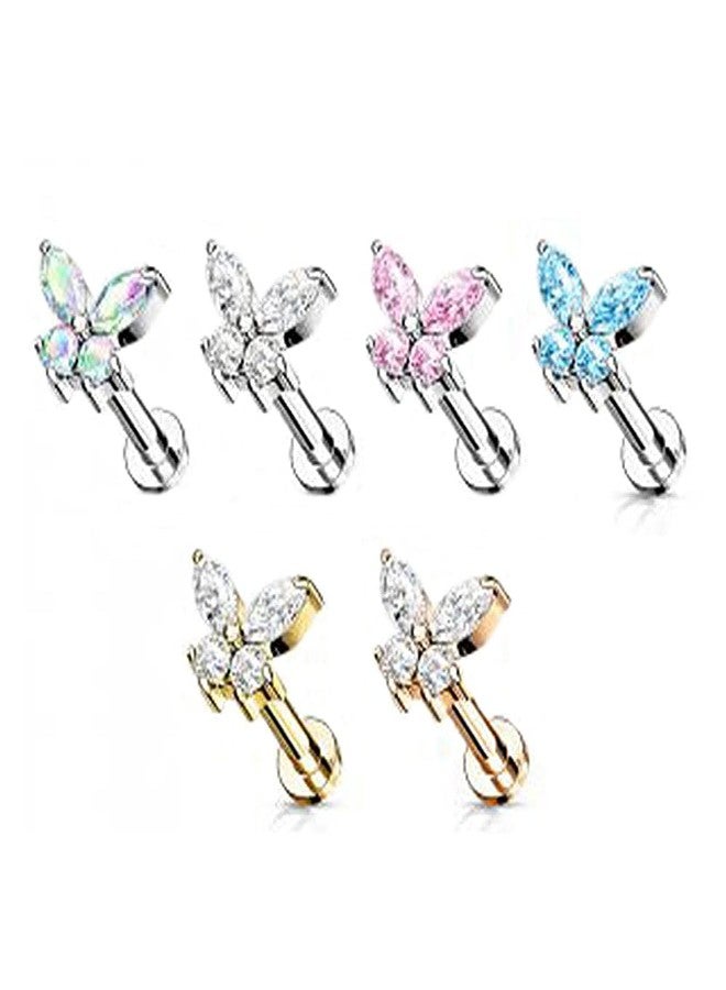 Izpack أقراط Izpack Butterfly 361L المصنوعة من الفولاذ الجراحي المقاوم للصدأ، مناسبة للنساء والرجال، مرصعة بالزركونيا المكعبة الكريستالية، مناسبة لثقب غضروف الأنف، وثقب الحلزون، مجوهرات أنيقة للجسم، مقاس 16G (زركونيا مكعبة وردية). - Image 4